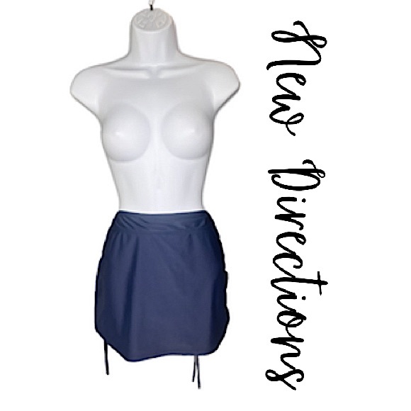 New Directions Navy Blue Bikini Brief Ruched Side Swim Skirt Size XL EUC! - Picture 1 of 15